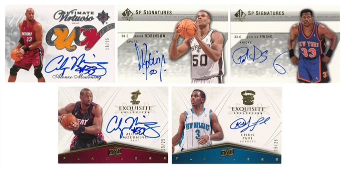 2004-08 Upper Deck Hall of Famers and Stars Premium Signed Cards Quintet (5 Different) – Featuring Chris Paul, Alonzo Mourning, David Robinson and Patrick Ewing